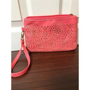 Coral and gold wristlet